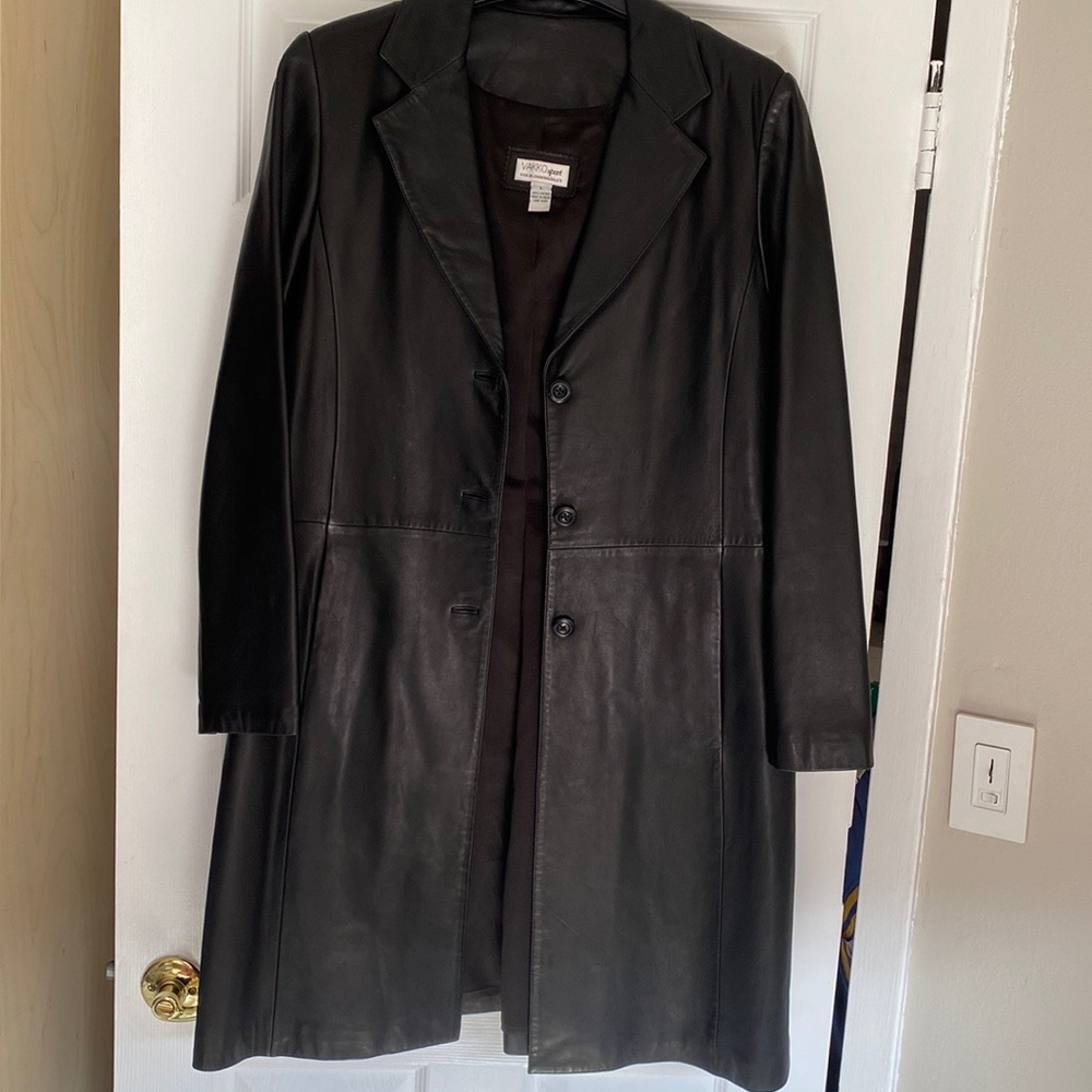 Vakko Sport by Bloomingdale’s leather trench coat for women